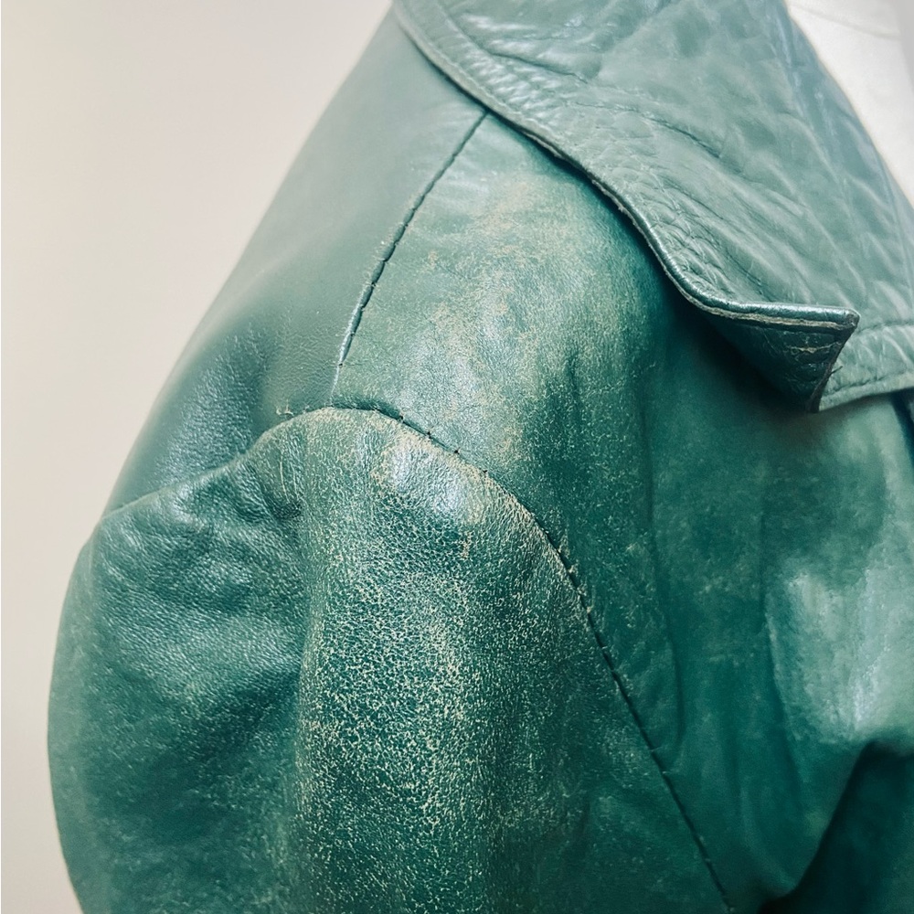 Vintage 70s green leather jacket - Picture 13 of 14